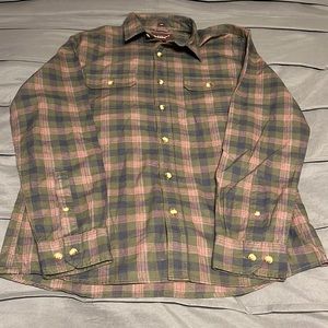 Olive green plaid men’s button down shirt